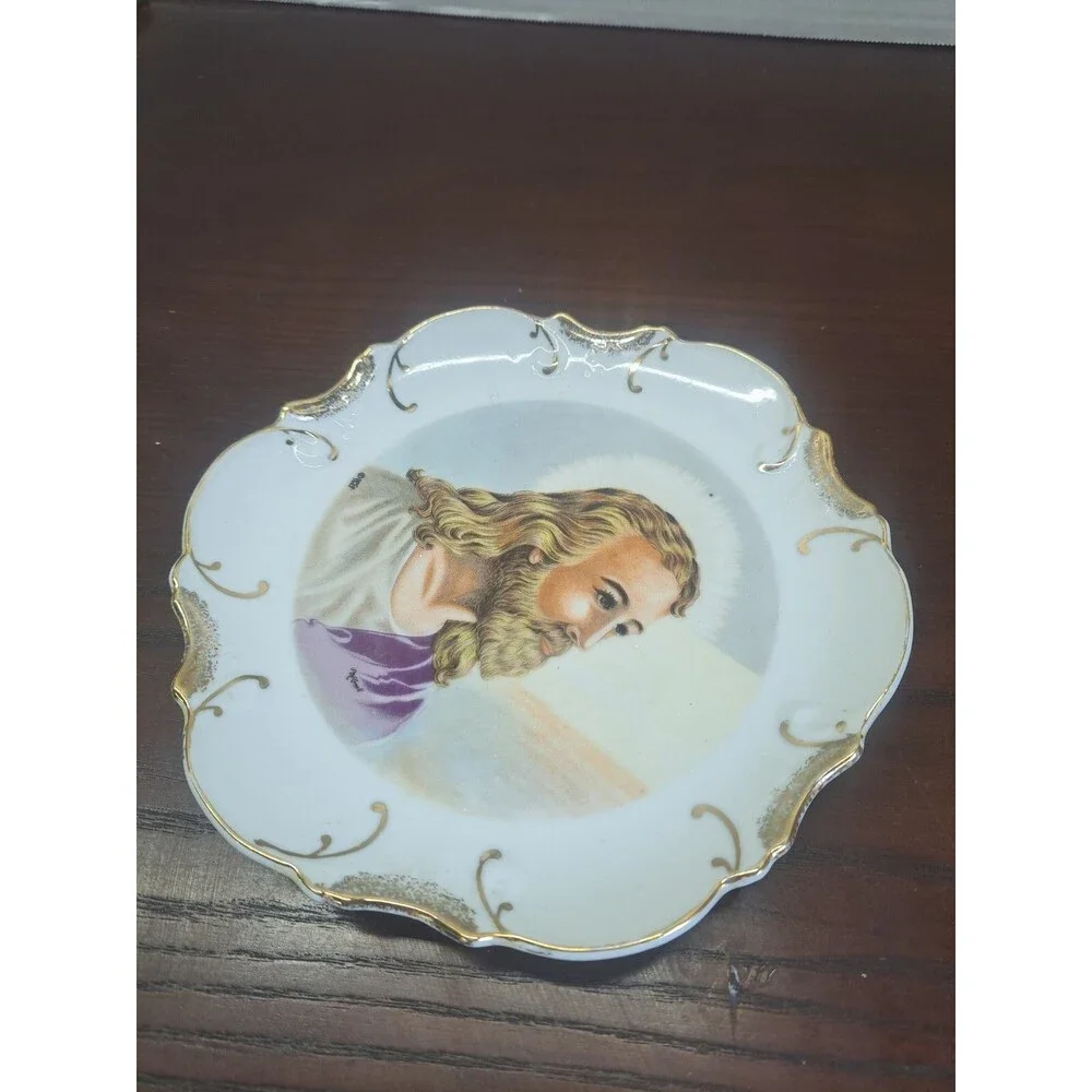 1942 SP Company Jesus Decorative Plate With 18k Gold Teim Made In Japan